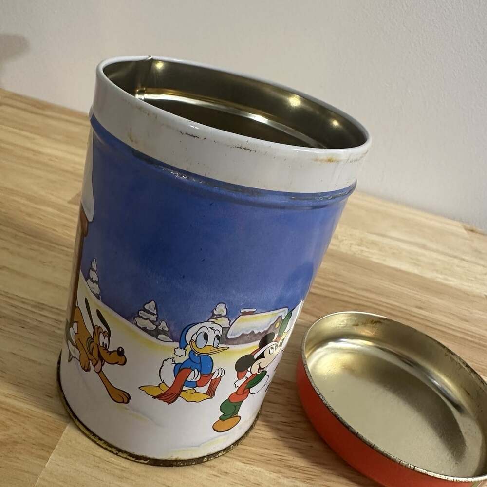 Vintage Mickey and Minnie Mouse Collectible Disney Christmas Canister with Lid - Picture 7 of 9